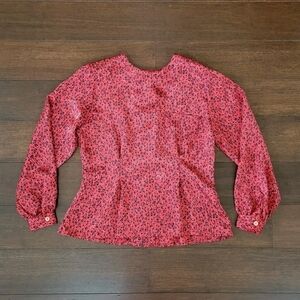 Vtg 80s Nicole Blake Petites Peplum Button Back Silky Blouse Red & Black Size 6P
